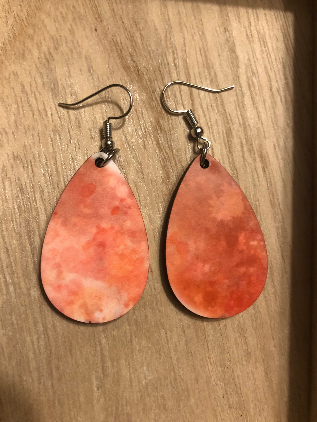 Orange Watercolor Teardrop Earrings