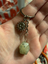 Load image into Gallery viewer, Prehnite Crystal &amp; Sun Charm Keychain
