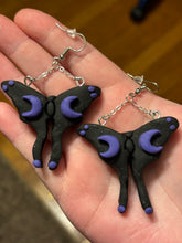 Load image into Gallery viewer, Black &amp; Purple Moon Moth Dangle Earrings
