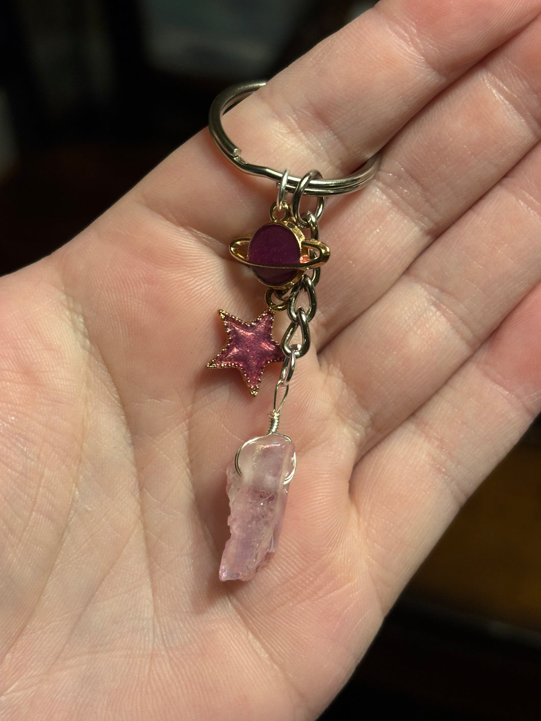 Pink Aura Quartz w/ Cosmic Charms (Keychain)