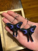 Load image into Gallery viewer, Black &amp; Purple Moon Moth Dangle Earrings
