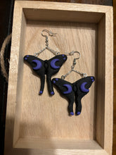 Load image into Gallery viewer, Black &amp; Purple Moon Moth Dangle Earrings
