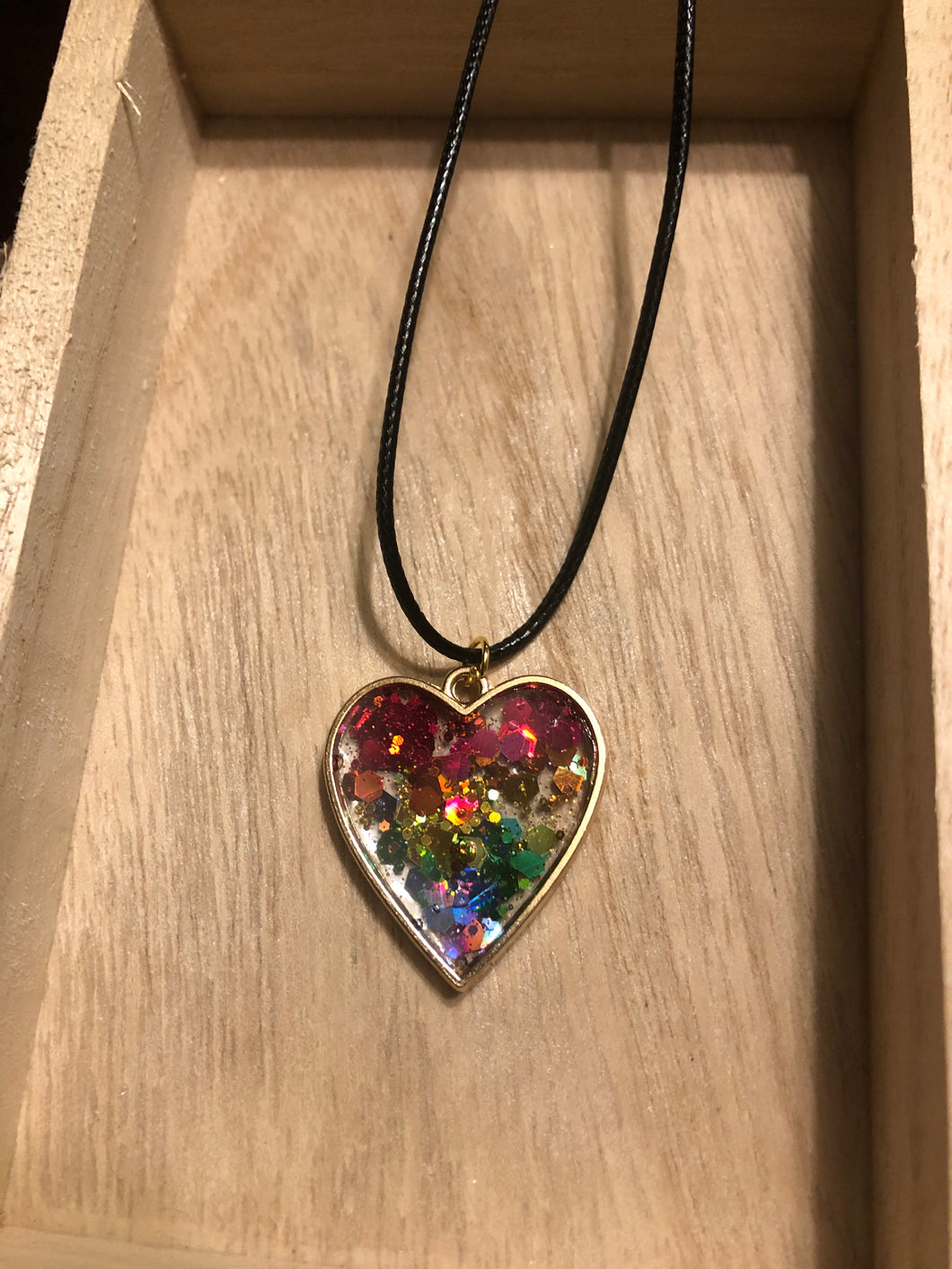 Rainbow Glitter Heart Necklace