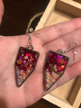 Load image into Gallery viewer, Red &amp; Pink Heart Glitter Dangle Earrings
