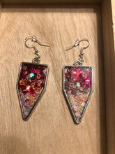 Load image into Gallery viewer, Red &amp; Pink Heart Glitter Dangle Earrings
