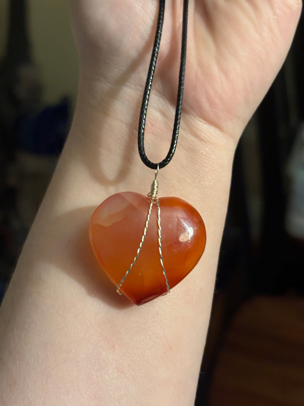 Carnelian Heart Wire Wrapped Necklace