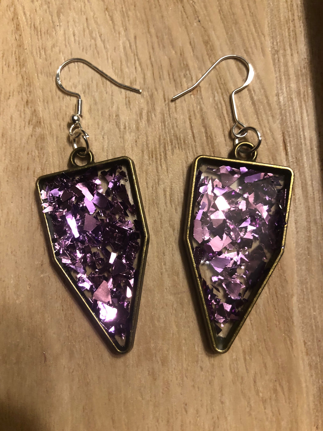 Purple Glittery Dangle Earrings