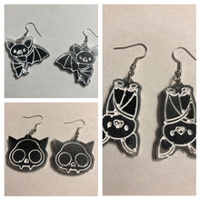 Load image into Gallery viewer, B&amp;W Bat Dangly Earrings
