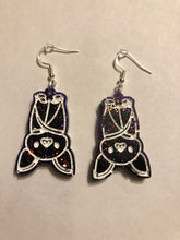 Load image into Gallery viewer, Purple/Black Dangly Bat Earrings
