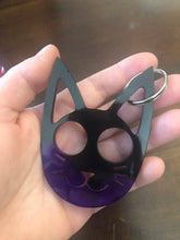 Load image into Gallery viewer, Small Purple &amp; Black Self Defense Cat Keychain
