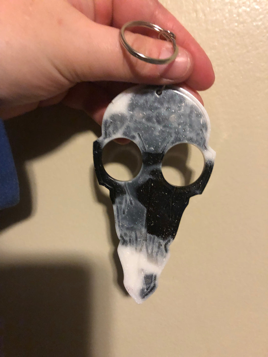 B&W Bird Skull Self Defense Keychain