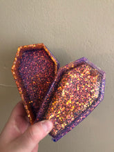 Load image into Gallery viewer, Orange &amp; Purple Glitter Coffin
