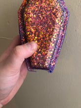 Load image into Gallery viewer, Orange &amp; Purple Glitter Coffin
