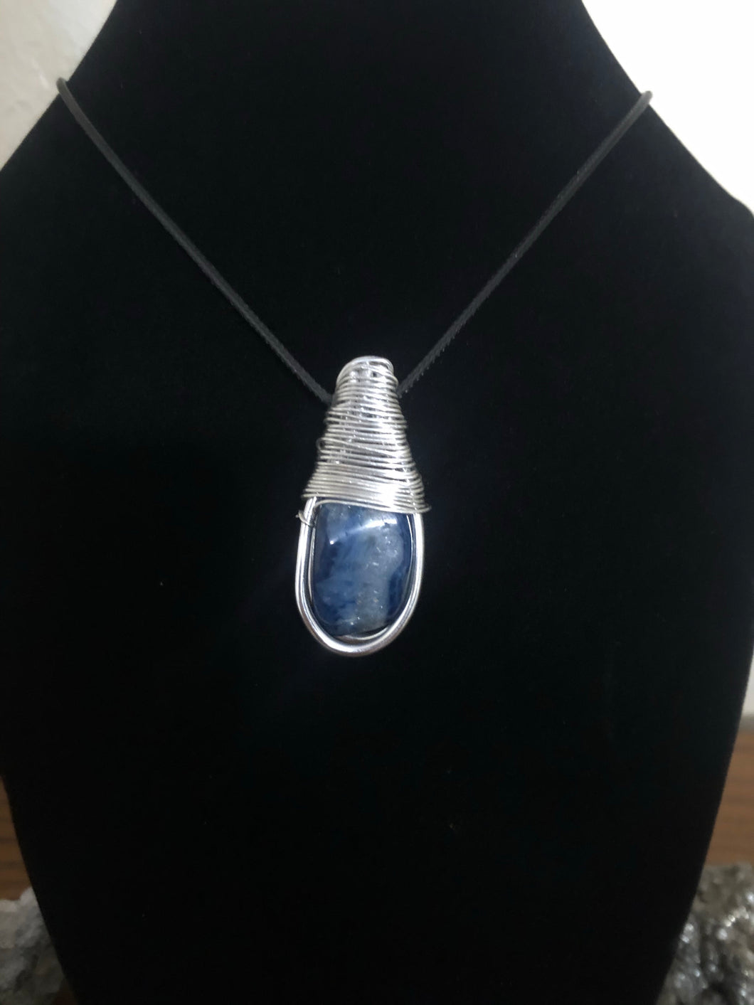 Blue Agate Wire Wrapped Necklace