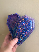 Load image into Gallery viewer, Purple &amp; Blue Glitter Coffin Trinket Box
