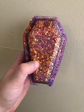 Load image into Gallery viewer, Orange &amp; Purple Glitter Coffin
