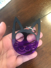 Load image into Gallery viewer, Small Purple &amp; Black Cat Self Defense Keychain
