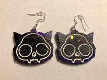 Load image into Gallery viewer, Purple/Black Dangly Bat Earrings
