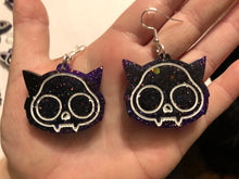 Load image into Gallery viewer, Purple/Black Dangly Bat Earrings
