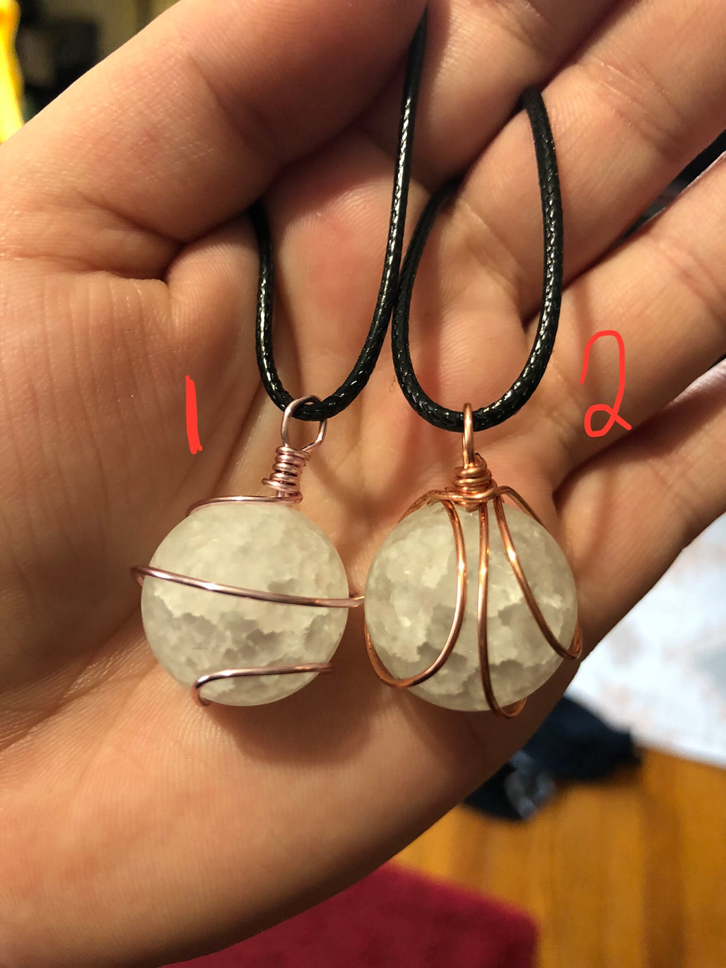 Selenite Sphere Wire Wrapped Necklaces