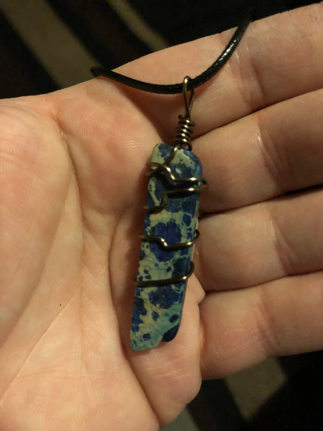 Blue Imperial Jasper Wire Wrapped Necklace