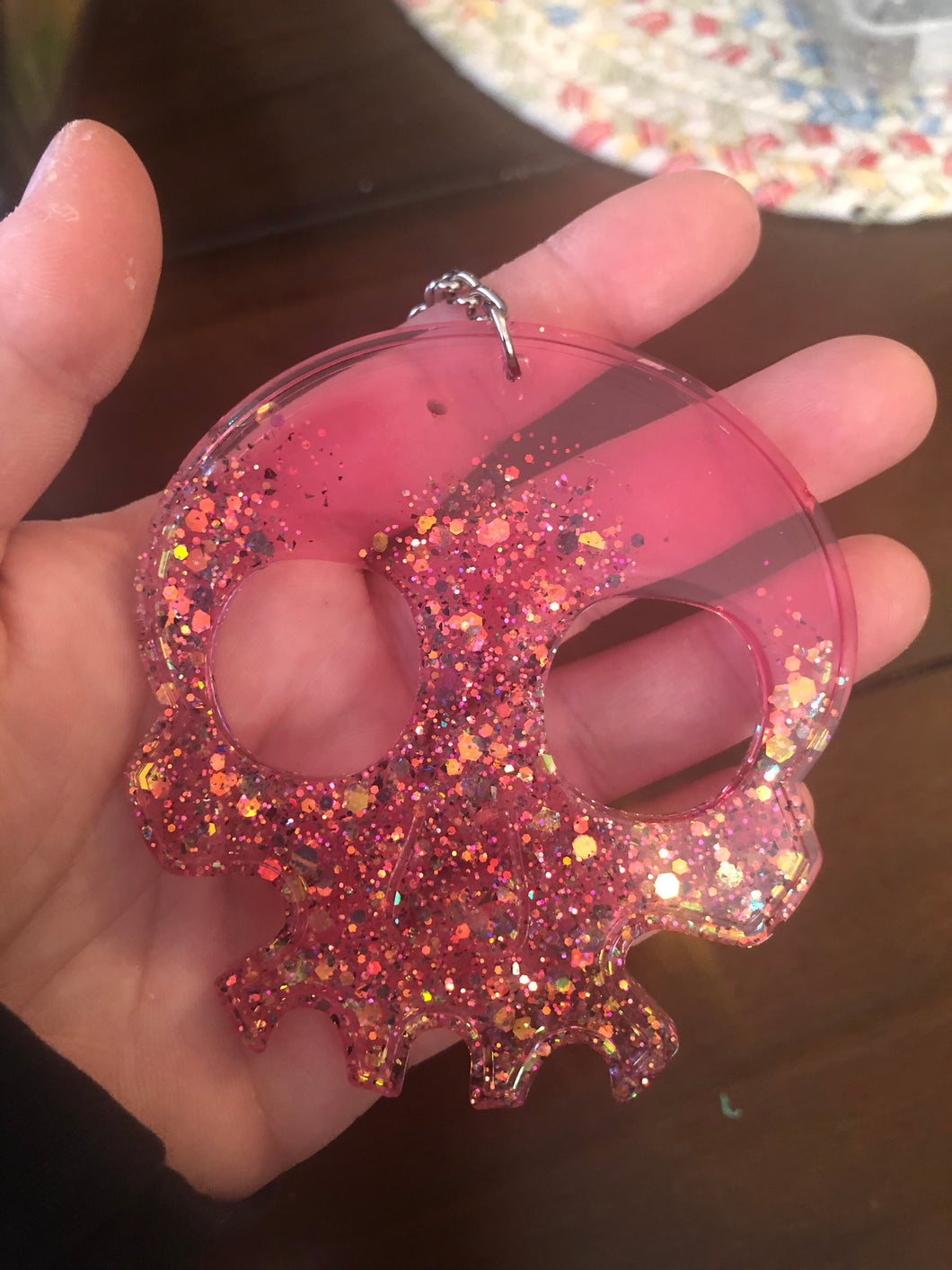 Light Pink Glitter Skull Self Defense Keychain